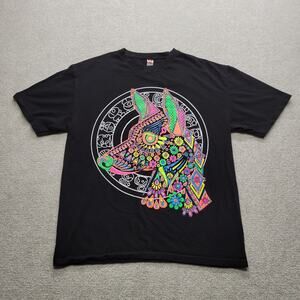 Alebrije Wolf Dog Graphic T Shirt Black Aztec Folk Art Adult Size Large